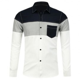 COLOR BLOCK LONG SLEEVE POCKET SHIRT (WHITE)