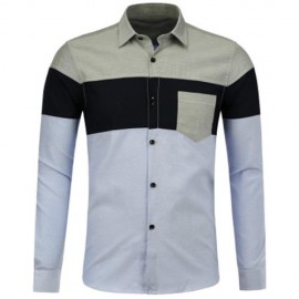 COLOR BLOCK LONG SLEEVE POCKET SHIRT (BLUE)