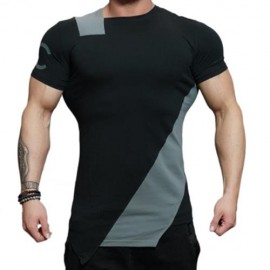 ASYMMETRIC COLOR BLOCK SHORT SLEEVE TEE (GRAY)