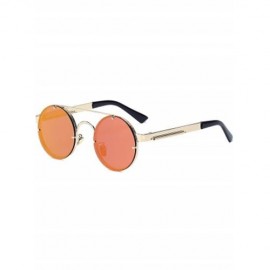 CHIC GOLDEN CROSSBAR RETRO ROUND MIRRORED SUNGLASSES FOR WOMEN (RED)