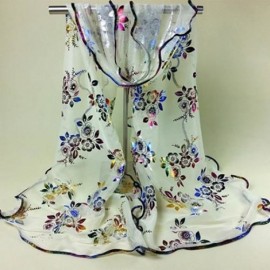 ETHNIC COLORFUL FLOWERS PATTERN COVERED EDGE SOFT SCARF (OFF-WHITE)