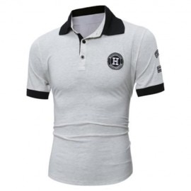 HALF BUTTON PATCH DESIGN POLO SHIRT (LIGHT GRAY)