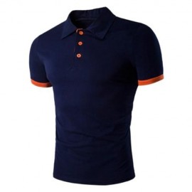 TURNDOWN COLLAR PANEL DESIGN POLO T-SHIRT (CADETBLUE)