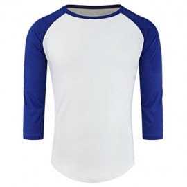 CREW NECK PANEL HALF RAGLAN SLEEVE T-SHIRT (BLUE AND WHITE)