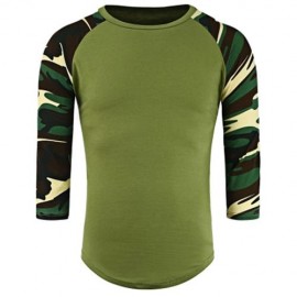 CREW NECK CAMOUFLAGE PANEL HALF RAGLAN SLEEVE T-SHIRT (ARMY GREEN)