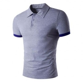 TURNDOWN COLLAR PANEL DESIGN POLO T-SHIRT (LIGHT GRAY)