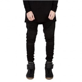 CASUAL DRAPE DECORATION MALE SLIM FIT PENCIL JEANS (BLACK)