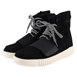 STYLISH PURE COLOR MAGIC TAPE DESIGN MALE DUNK HIGH SNEAKERS (BLACK)