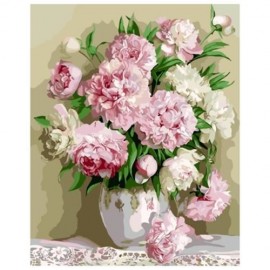 PINK PEONY WITH VASE DIGITAL OIL PAINTING WALL DECOR (COLORMIX)