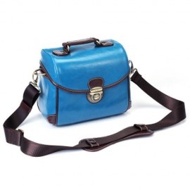 RETRO COLOR PU DSLR CAMERA WATERPROOF PHOTOGRAPHY HANDBAG SHOULDER BAG (LAKE BLUE)