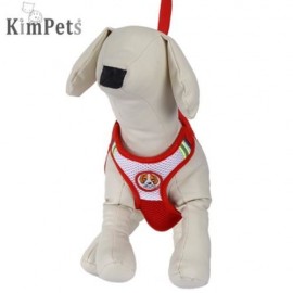 KIMPETS PET DOG ADJUSTABLE HARNESS LEASH BREATHABLE MESH (RED)