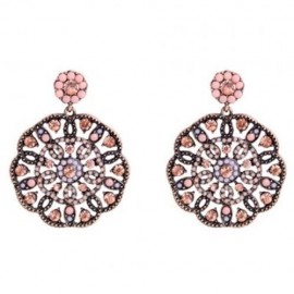 PAIR OF STYLISH WOMEN'S RHINESTONE OPENWORK FLOWER PENDANT EARRINGS (PINK)