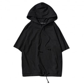 CUT OFF PULLOVER HALF SLEEVE SOLID COLOR MALE HOODIES (BLACK)