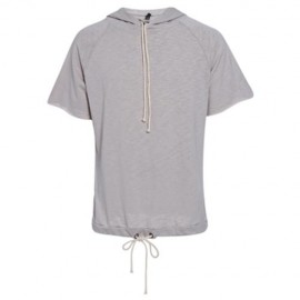 CUT OFF PULLOVER HALF SLEEVE SOLID COLOR MALE HOODIES (KHAKI)