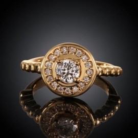 DELICATE WOMEN'S RHINESTONE DECORATED ROUND RING (GOLD)