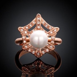 SHINING WOMEN'S RHINESTONE FAUX PEARL DECORATED GEOMETRIC RING (ROSE GOLD)