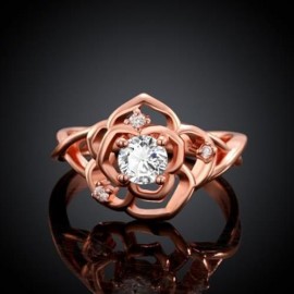 CHIC WOMEN'S RHINESTONE DECORATED OPENWORK FLORAL RING (ROSE GOLD)