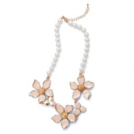 CHIC PEARL LINK FLOWER PENDANT NECKLACE FOR WOMEN (PINK)