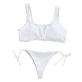 SPAGHETTI STRAP BACKLESS PAD LOW WAIST TIE WOMEN BIKINI SET (WHITE)