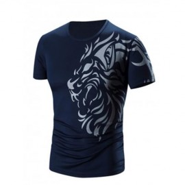 ROUND NECK PRINTED SHORT SLEEVE T-SHIRT FOR MEN (CADETBLUE)