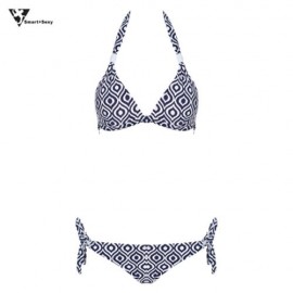 SMARTSEXY WOMEN 2-PIECE HALTER SWIMSUIT BIKINI SET (BLUE)