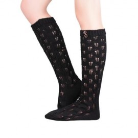 HOLLOW OUT LEAF PATTERN GIRLS KNITTED WARM LONG SOCKS (BLACK)