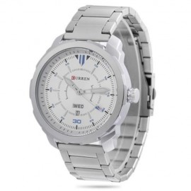 CURREN 8266 MALE QUARTZ WATCH DUAL DATE DISPLAY 3ATM WRISTWATCH (SILVER AND WHITE)