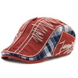 SEWING THREAD TARTAN NEWSBOY CAP WITH EMBROIDERY (CLARET)