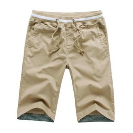 BREATHABLE ELASTIC WAIST DRAWSTRING MEN STRAIGHT SHORTS (KHAKI)