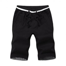 BREATHABLE ELASTIC WAIST DRAWSTRING MEN STRAIGHT SHORTS (BLACK)
