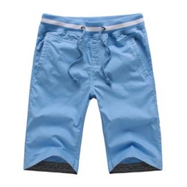 BREATHABLE ELASTIC WAIST DRAWSTRING MEN STRAIGHT SHORTS (LIGHT BLUE)
