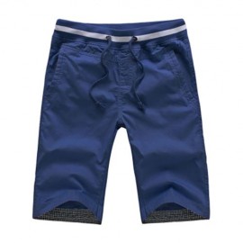 BREATHABLE ELASTIC WAIST DRAWSTRING MEN STRAIGHT SHORTS (DEEP BLUE)