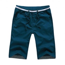 BREATHABLE ELASTIC WAIST DRAWSTRING MEN STRAIGHT SHORTS (BLACKISH GREEN)