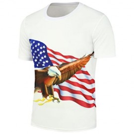 3D EAGLE AMERICAN FLAG PRINTED SHORT SLEEVE T-SHIRT (WHITE)