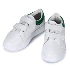 CASUAL PU LEATHER HOOK AND LOOP PATCHWORK KID\'S SNEAKERS (WHITE AND GREEN)