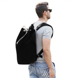 DRAWSTRING CANVAS BUCKET GYM BAG PORTABLE BACKPACK FOR MEN (BLACK)