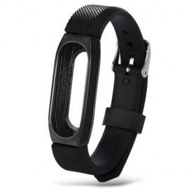 14MM RUBBER STRAP METAL CASE FOR XIAOMI MIBAND 2 SMART WRISTBAND (BLACK)