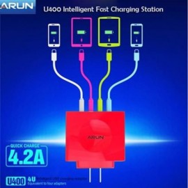 4 PORT INTELLIGENT USB FAST CHARGING STATION - 100 - 240V (CERISE)
