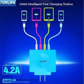 4 PORT INTELLIGENT USB FAST CHARGING STATION - 100 - 240V (AZURE)
