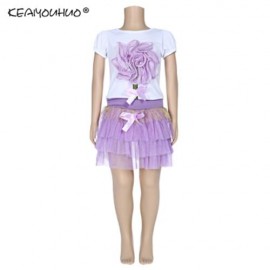 KEAIYOUHUO GIRLS CLOTHING SET FLORAL PRINT T-SHIRT BUBBLE SKIRT (PURPLE)