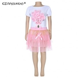 KEAIYOUHUO GIRLS CLOTHING SET FLORAL PRINT T-SHIRT BUBBLE SKIRT (PINK)