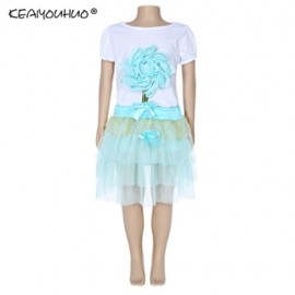 KEAIYOUHUO GIRLS CLOTHING SET FLORAL PRINT T-SHIRT BUBBLE SKIRT (LIGHT GREEN)