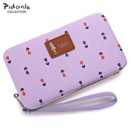 PIDANLU FLOWER PATTERNS MULTIFUNCTION WOMEN CLUTCH WALLET (LIGHT PURPLE)