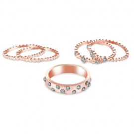 5PCS RHINESTONE DECORATED FINGER RING FOR LADY (ROSE GOLD)