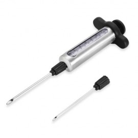 STAINLESS STEEL BBQ MEAT MARINADE INJECTOR WITH 2 NEEDLES (SILVER AND BLACK)