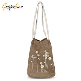 GUAPABIEN CANVAS HANDBAG FLOWER PRINT BUCKET SHOULDER BAG (COFFEE)