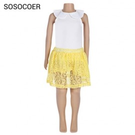 SOSOCOER 2PCS GIRLS SLEEVELESS CHIFFON TANK TOP LACE SKIRT (GOLD AND WHITE)