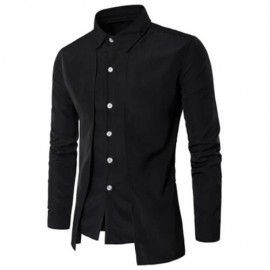 TURNDOWN COLLAR FAUX TWINSET PANEL DESIGN SHIRT (BLACK)