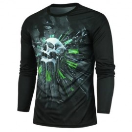 CLOCK AND SKULL PRINTED LONG SLEEVES T-SHIRT (BLACK)