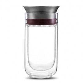 TRAVEL HIKING TEA FILTER GLASS BOTTLE SET WITH PORTABLE BAG (SILVER AND RED)